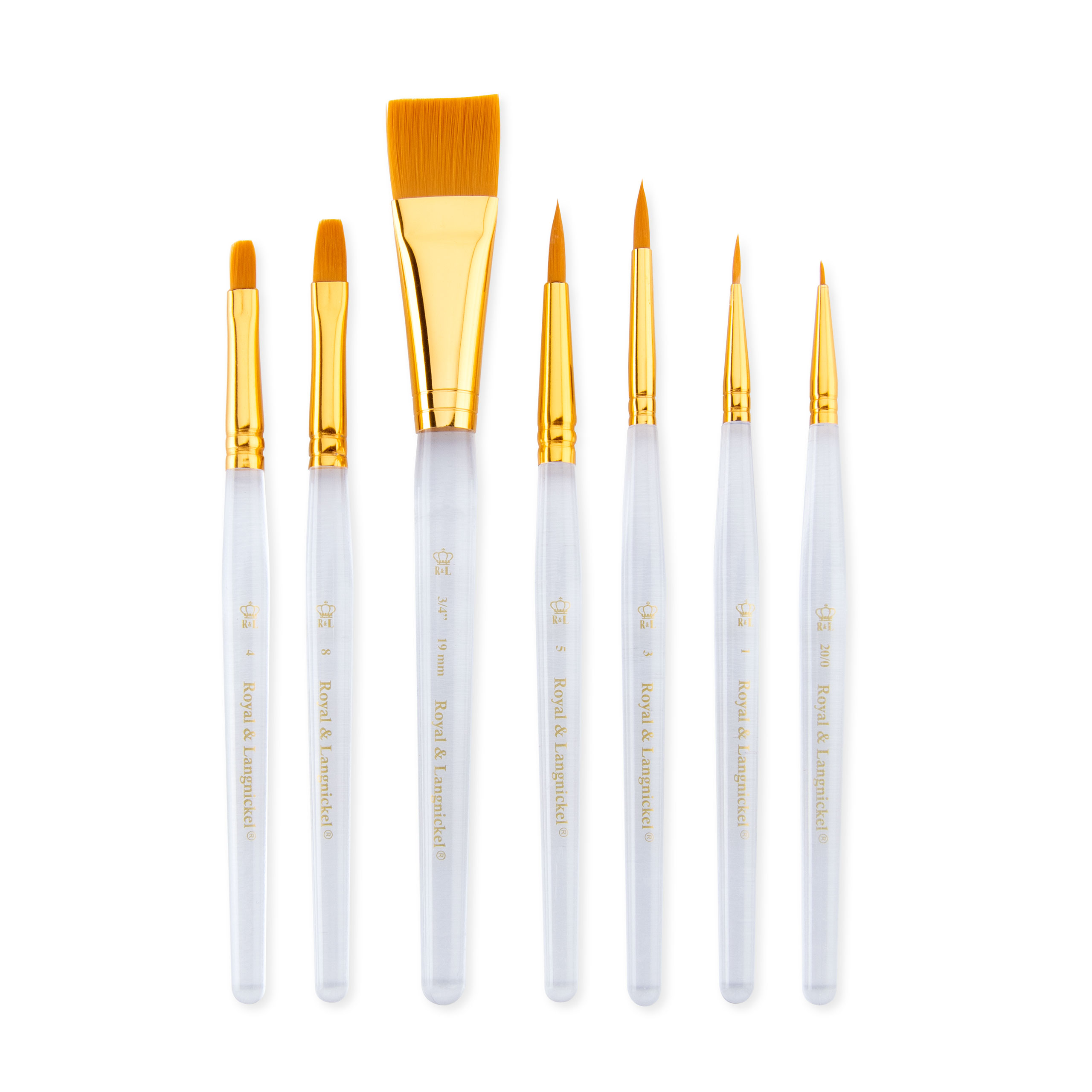 Royal & Langnickel - 7pc Zip N' Close Clear Handle Artist Paint Brush Set -  Round Variety